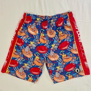 Flow Society Lacrosse Shorts Boys XL Frisbee Dogs Attack Lax Summer Red Blue